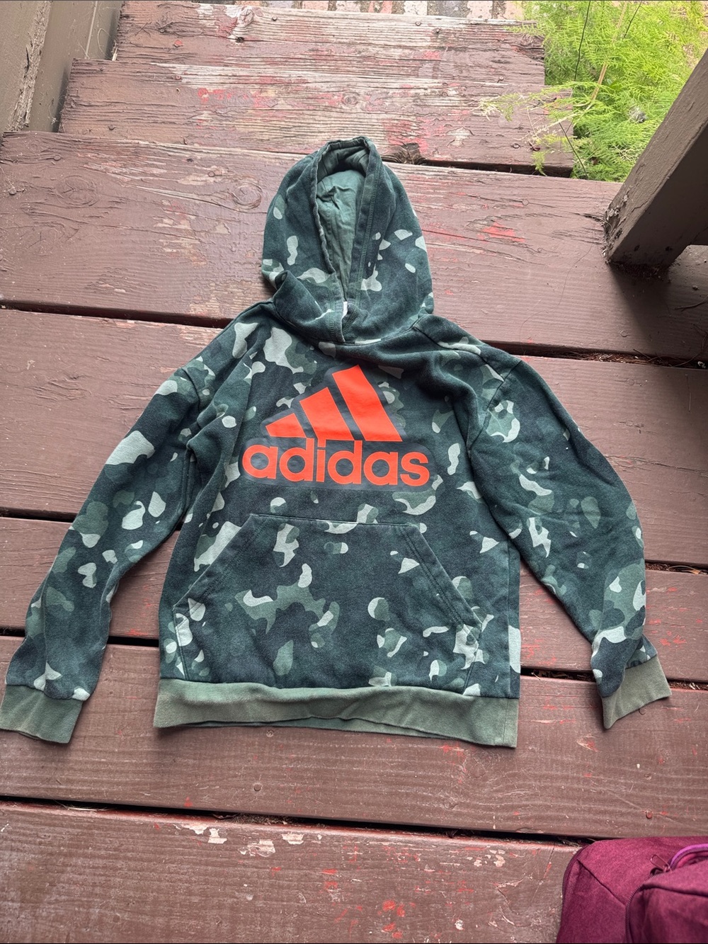 adidas Green Camo Hoodie with Orange Logo